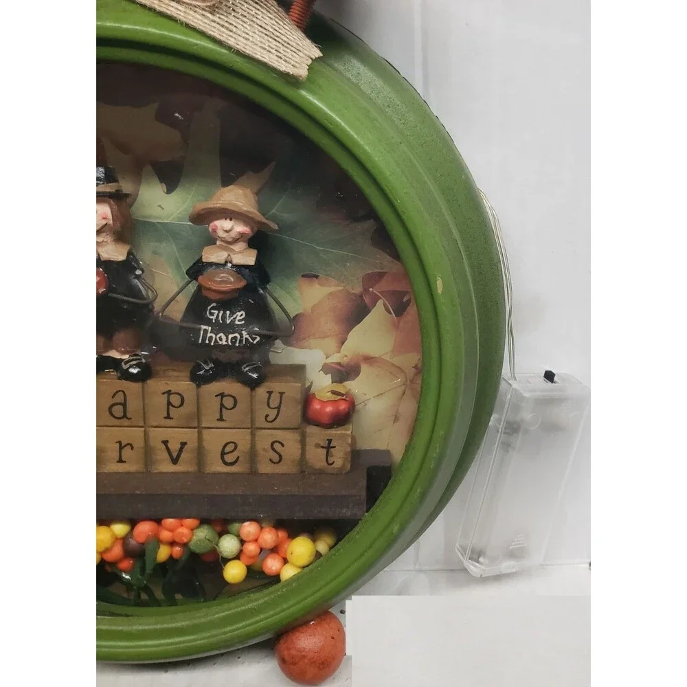 Blackout Lighted Round Wall Clock, FALL,HAPPY HARVEST,PILGRIMS GIVE THANX,GI